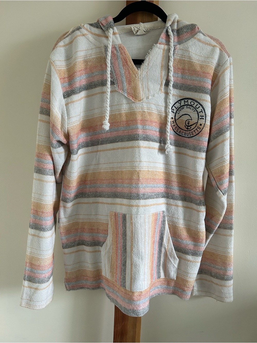 Plymouth Hooded V-Neck Striped Sweater - Cream Multicolor